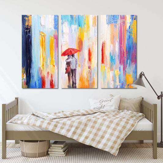 Abstraktes Liebespaar-Kunstwerk, Liebes-Wandbilder auf Leinwand, rote Regenschirmkunst, Valentinstagsgeschenk, druckbare abstrakte Kunstdrucke