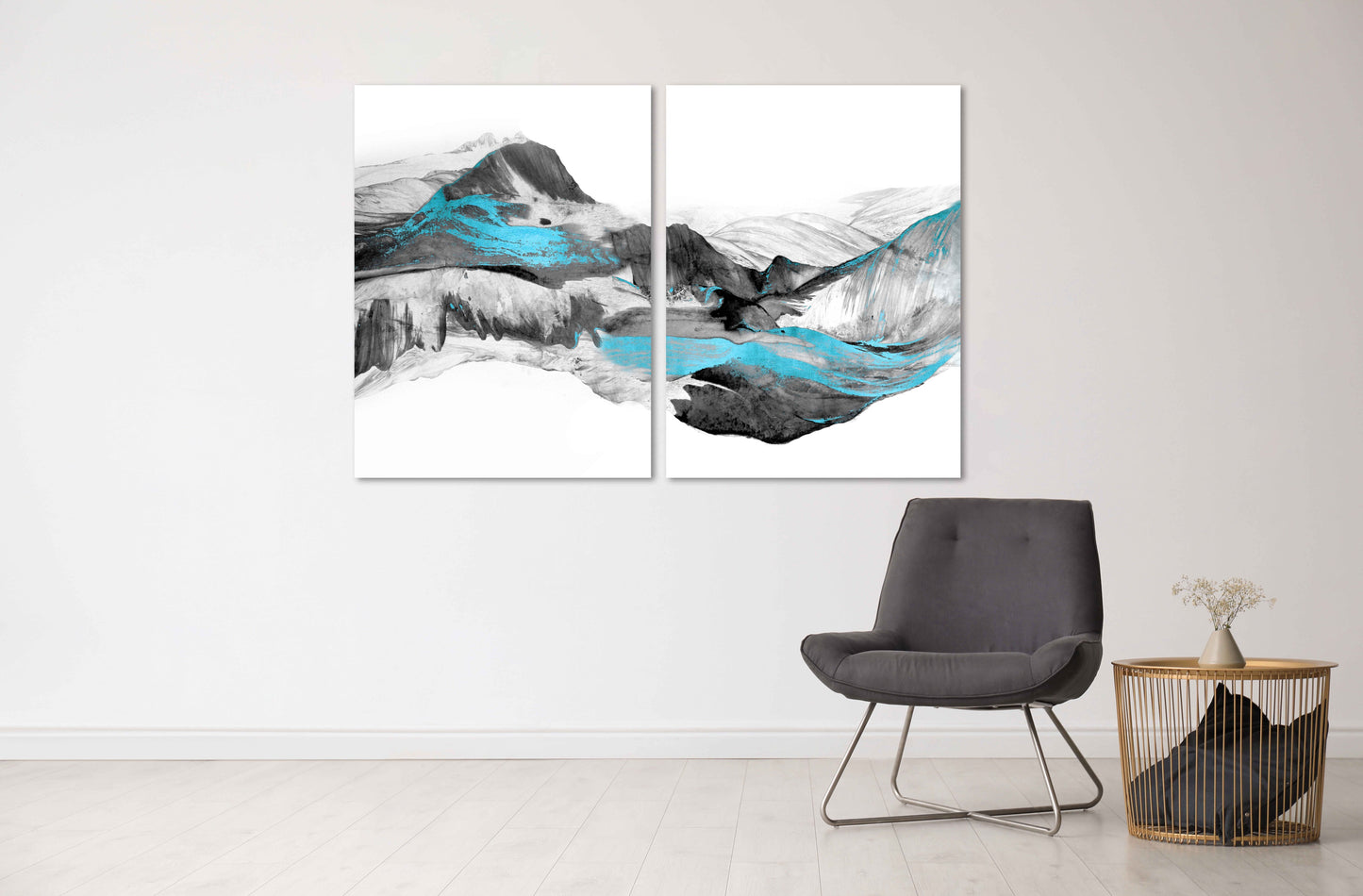 Moderne abstrakte Wandkunst gerahmtes Leinwandgemälde Blue Ridge Mountain Line Art Wanddruck Home Wanddekoration Hausaufmeinnung und Hochzeitsgeschenk