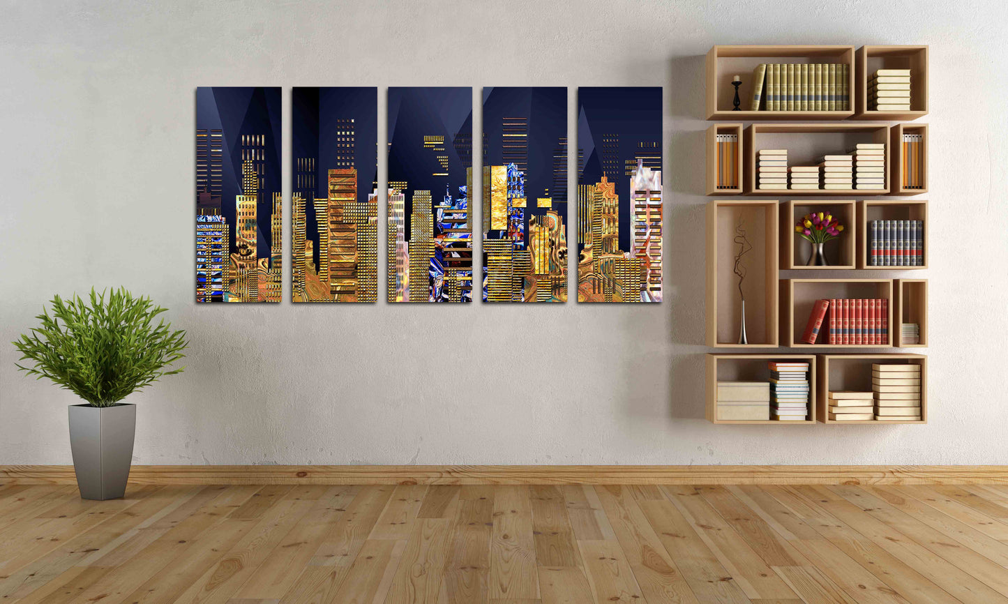 Nachtstadt-Wandcollage-Set, Stadt-bei-Nacht-Dekor, Leinwandgemälde, extragroße mehrteilige Wandkunst, Bilderrahmen, Wanddekor für Zuhause