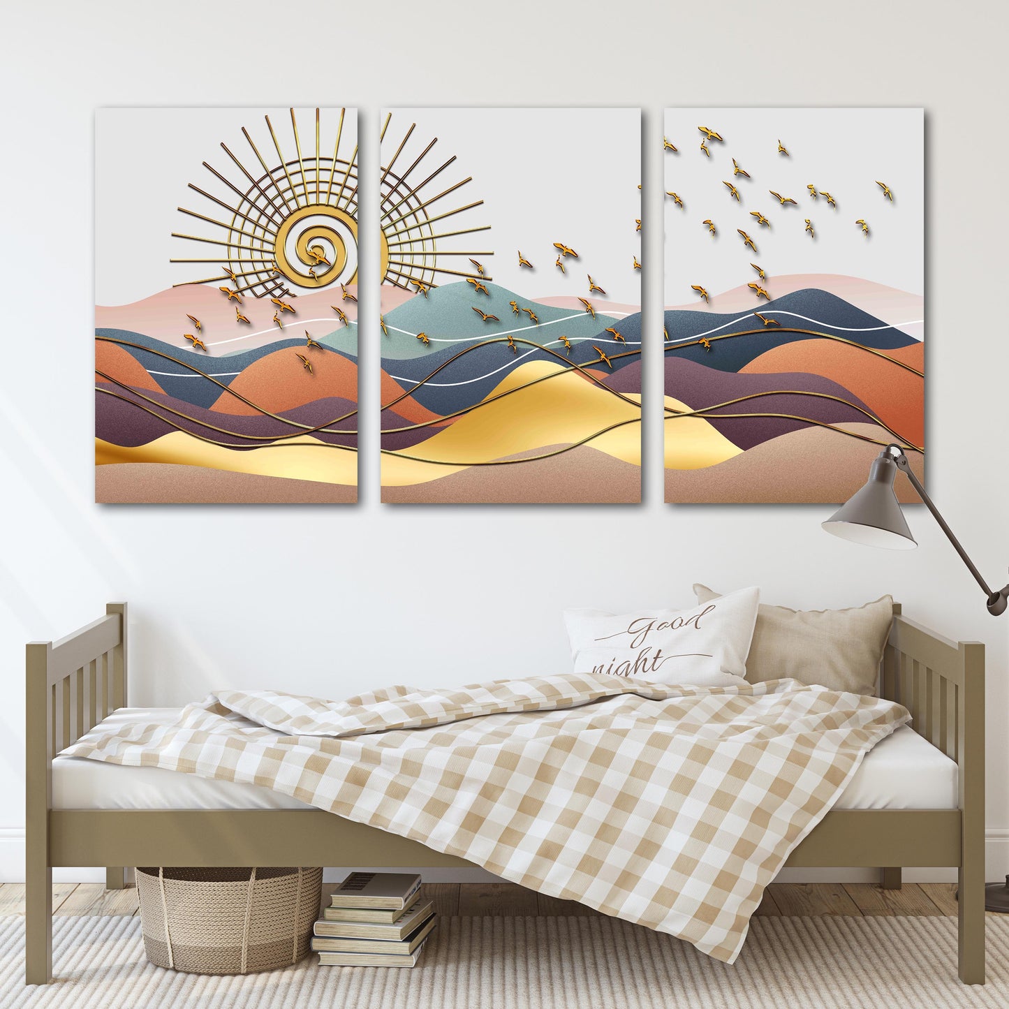 Goldene Sonne Felsen und Berge 3-teiliges Leinwandbild Home Wanddekoration Outdoor Berge Wandkunst Leinwandgemälde