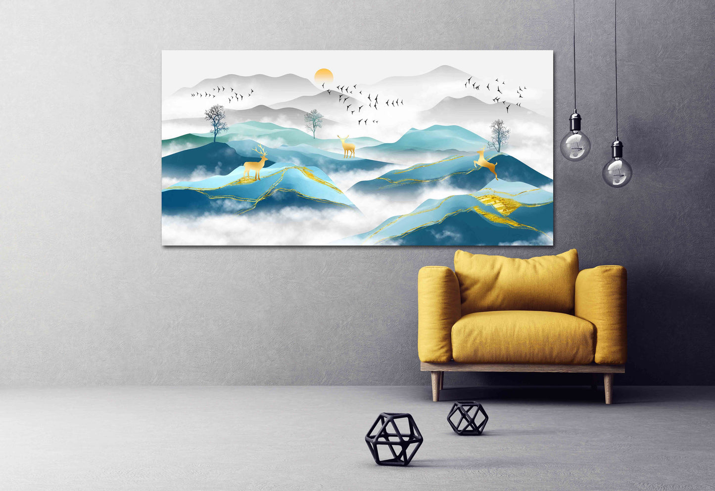 Goldener Hirsch Blue Ridge Mountains Wandkunst Smoky Mountains Wandkunst 3-teilige Leinwand Outdoor Berge Leinwandgemälde Home Wanddekoration