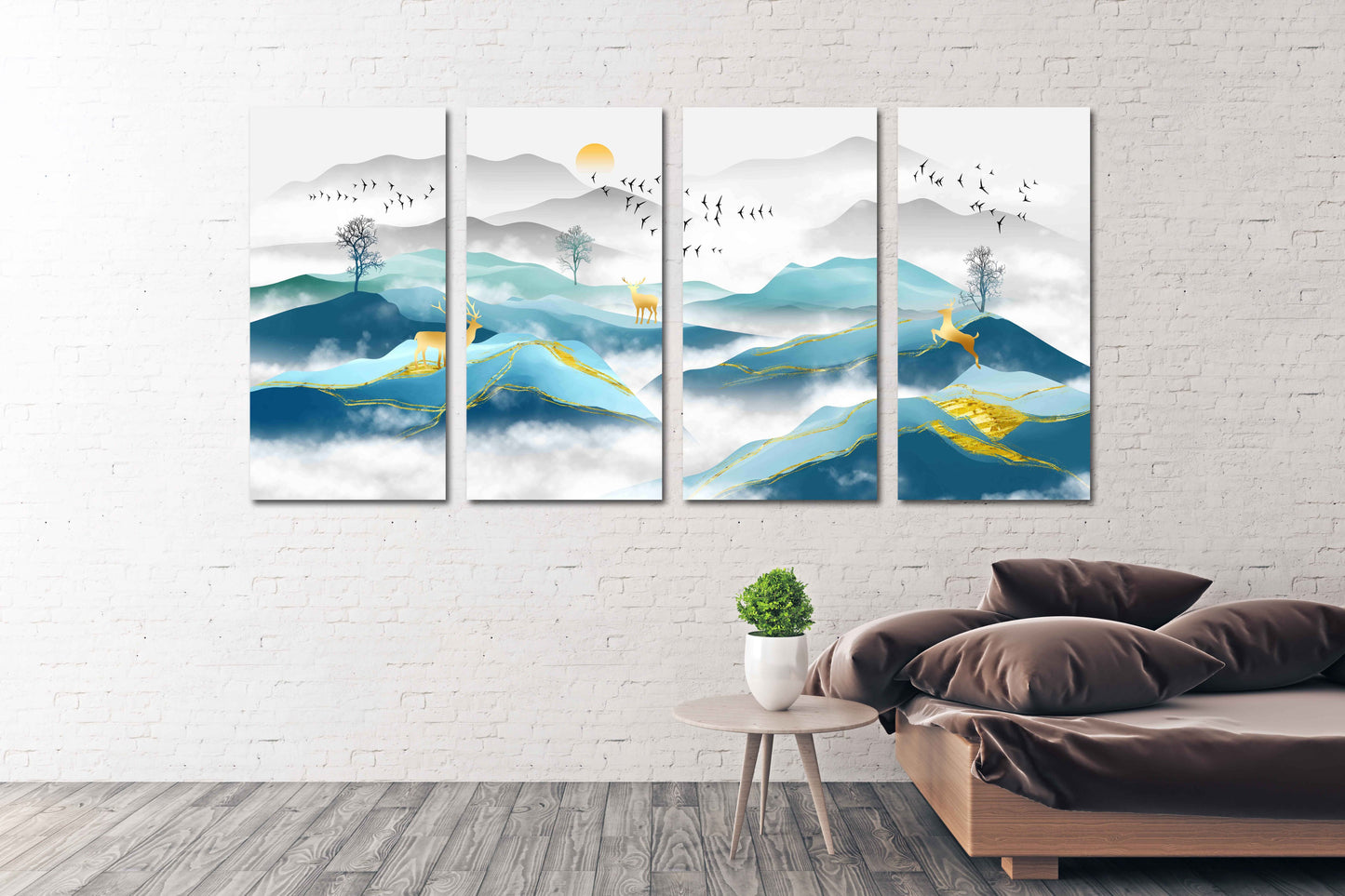 Goldener Hirsch Blue Ridge Mountains Wandkunst Smoky Mountains Wandkunst 3-teilige Leinwand Outdoor Berge Leinwandgemälde Home Wanddekoration