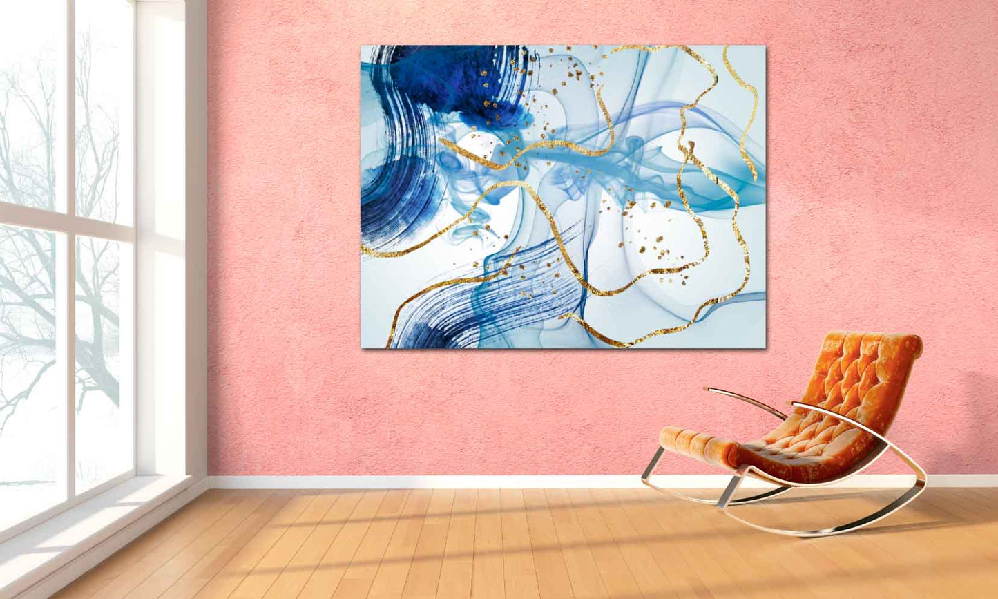 Großes abstraktes Gemälde in Blau und Gold, moderne abstrakte Kunst, mehrteilige Leinwand, Wandkunst, Leinwandgemälde, abstrakte Wandkunst, Heimwanddekoration