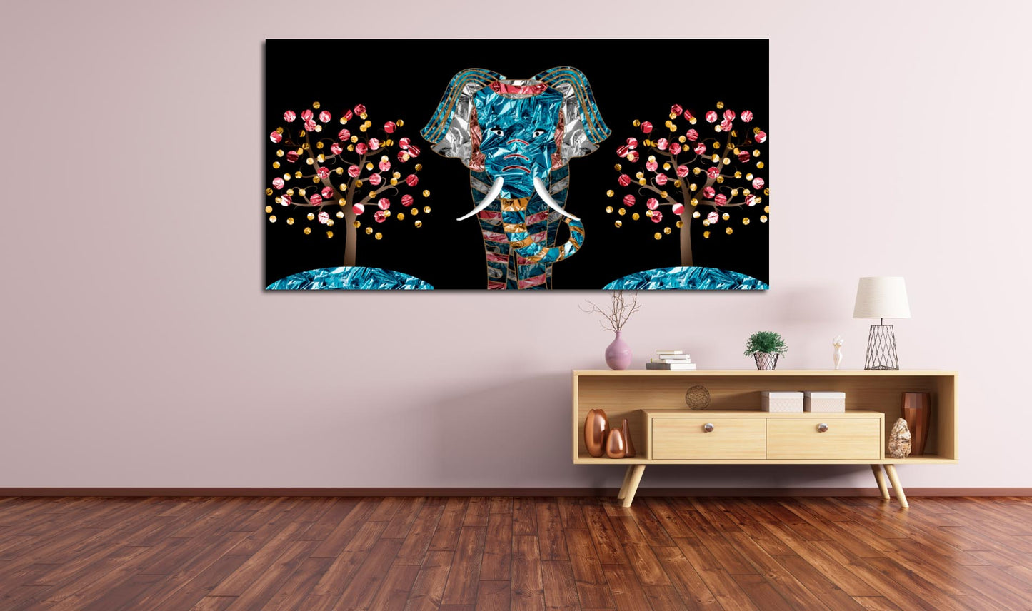 Jade-Elefant, Elefanten-Gemälde, indische Malerei, indische Kunst, Leinwandgemälde, große Wandbilder, Bilderrahmen, Heimwanddekor