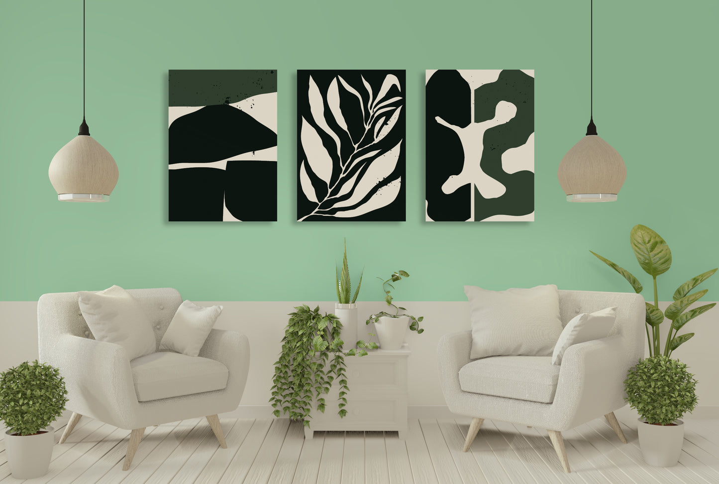 Mid century modern abstract wall art, printable wall art set of 3, minimalist wall art, geometric canvas painting