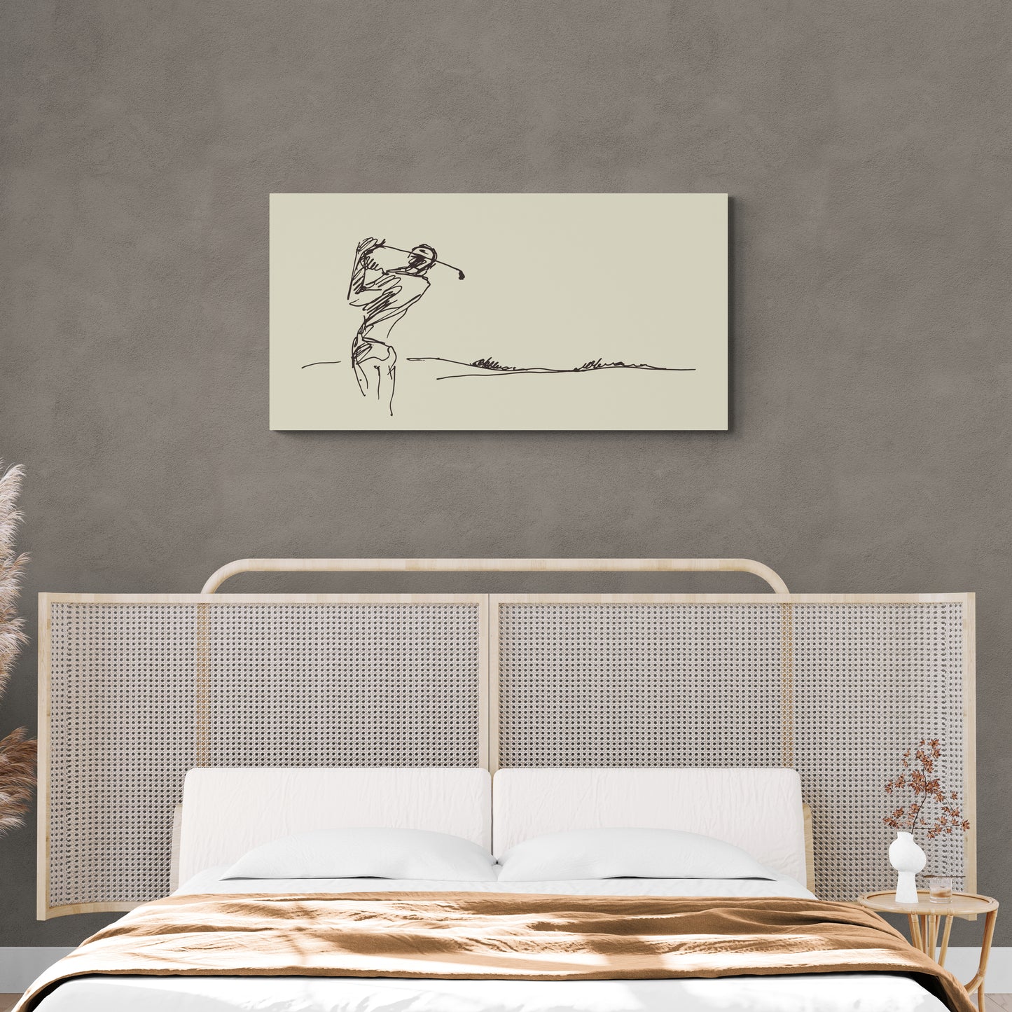 Golf wall art, sport art print, minimalist artwork, framed one line wall art, white black canvas print, modern wall art