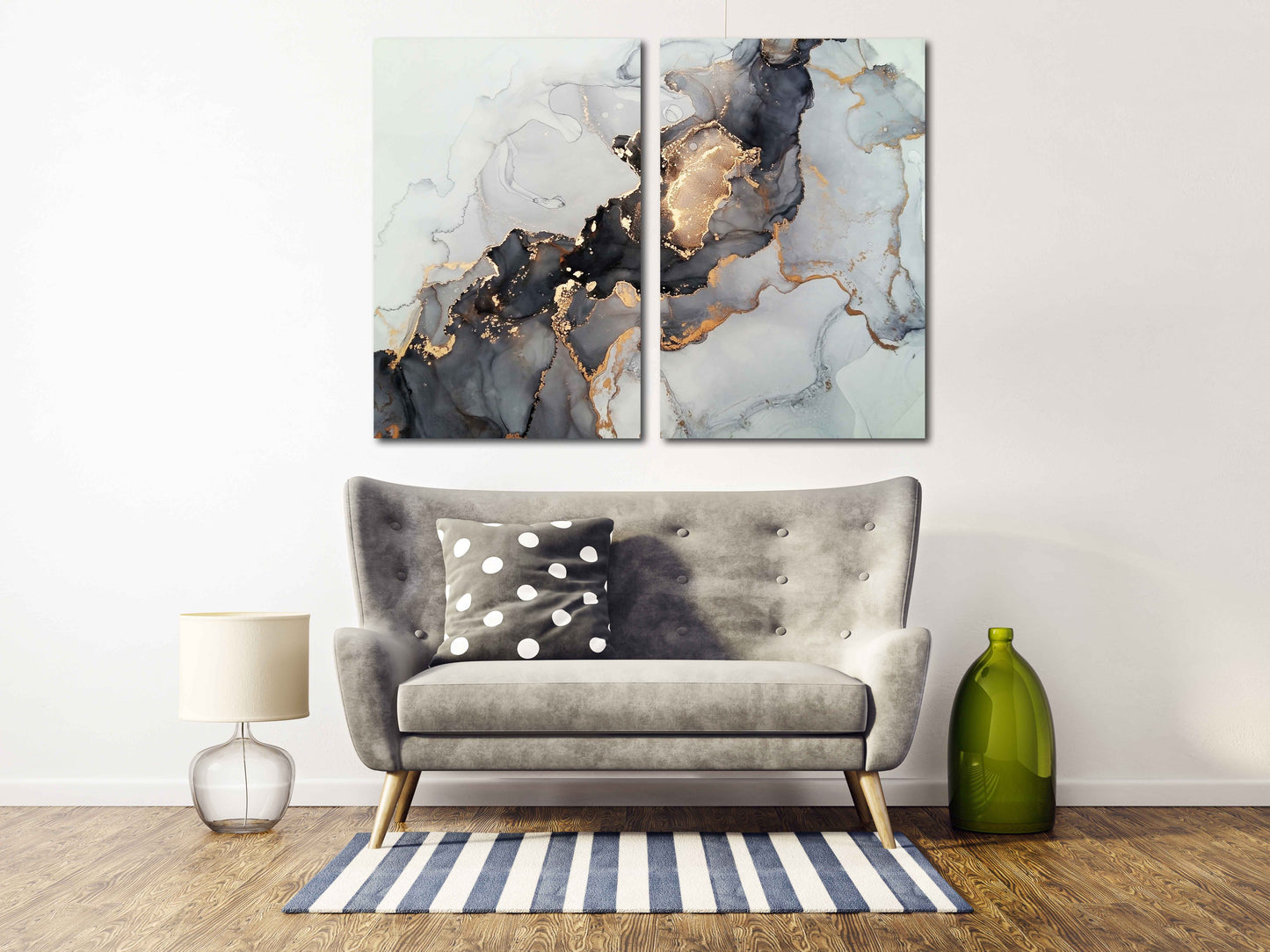 Marmor-Wanddekor, abstraktes Marmor-Leinwandbild, abstrakte Wandkunst in Gold und Schwarz auf Leinwand, mehrteiliges Wandbild auf Marmor-Leinwandbild