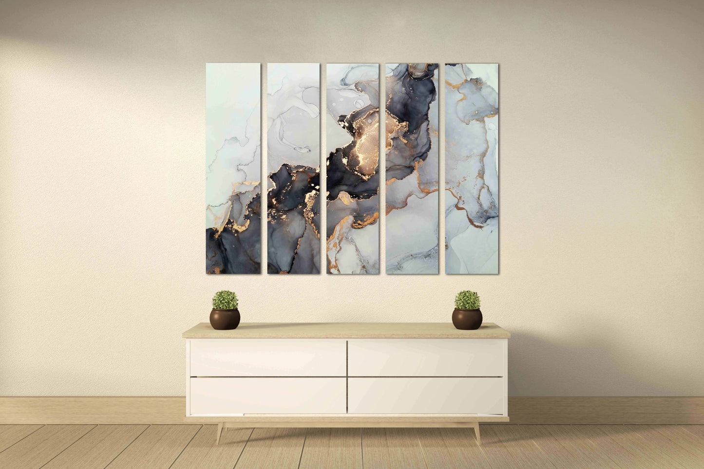 Marmor-Wanddekor, abstraktes Marmor-Leinwandbild, abstrakte Wandkunst in Gold und Schwarz auf Leinwand, mehrteiliges Wandbild auf Marmor-Leinwandbild