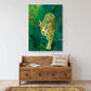 Leopard canvas wall art, animals artwork in floating frame, green hanging wall decor, printable nature wall art, large living room wall art