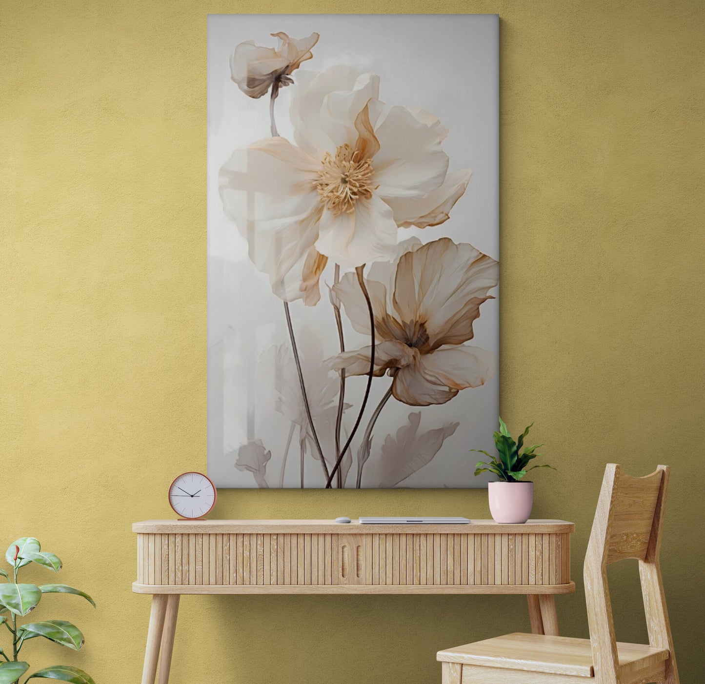 Floral canvas wall art, large framed canvas print, gentle flowers wall art, printable floater frame artwork, wildflower bedroom canvas print