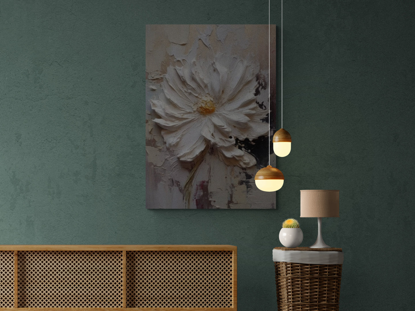 Large floral framed wall art, 3d effect flower canvas print, white flower canvas print, printable wildflower artwork, living room wall art