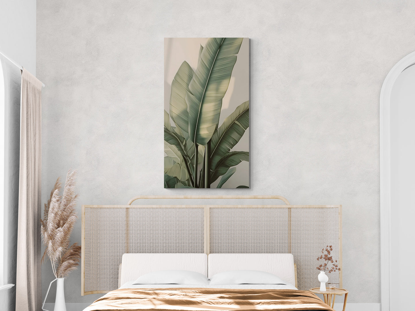 Botanical art print, banana leaves canvas print, framed artwork with herbs, large printable artwork with plants, living room wall art, birthday gift