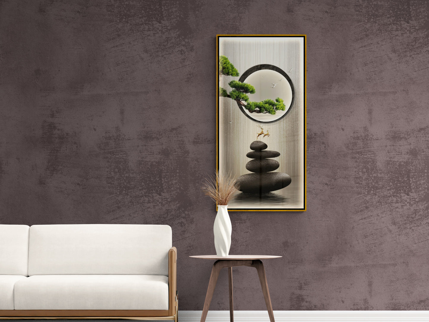 Chinoiserie art print, large framed japandi wall art, Asian theme canvas print, vertical wall art for living room, oriental wall art, godmother gift