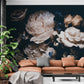 Dark floral wallpaper, Peel and stick peonies wallpaper mural, Extra large floral wall mural, Big flowers wallpaper, Temporary wall mural for bedroom