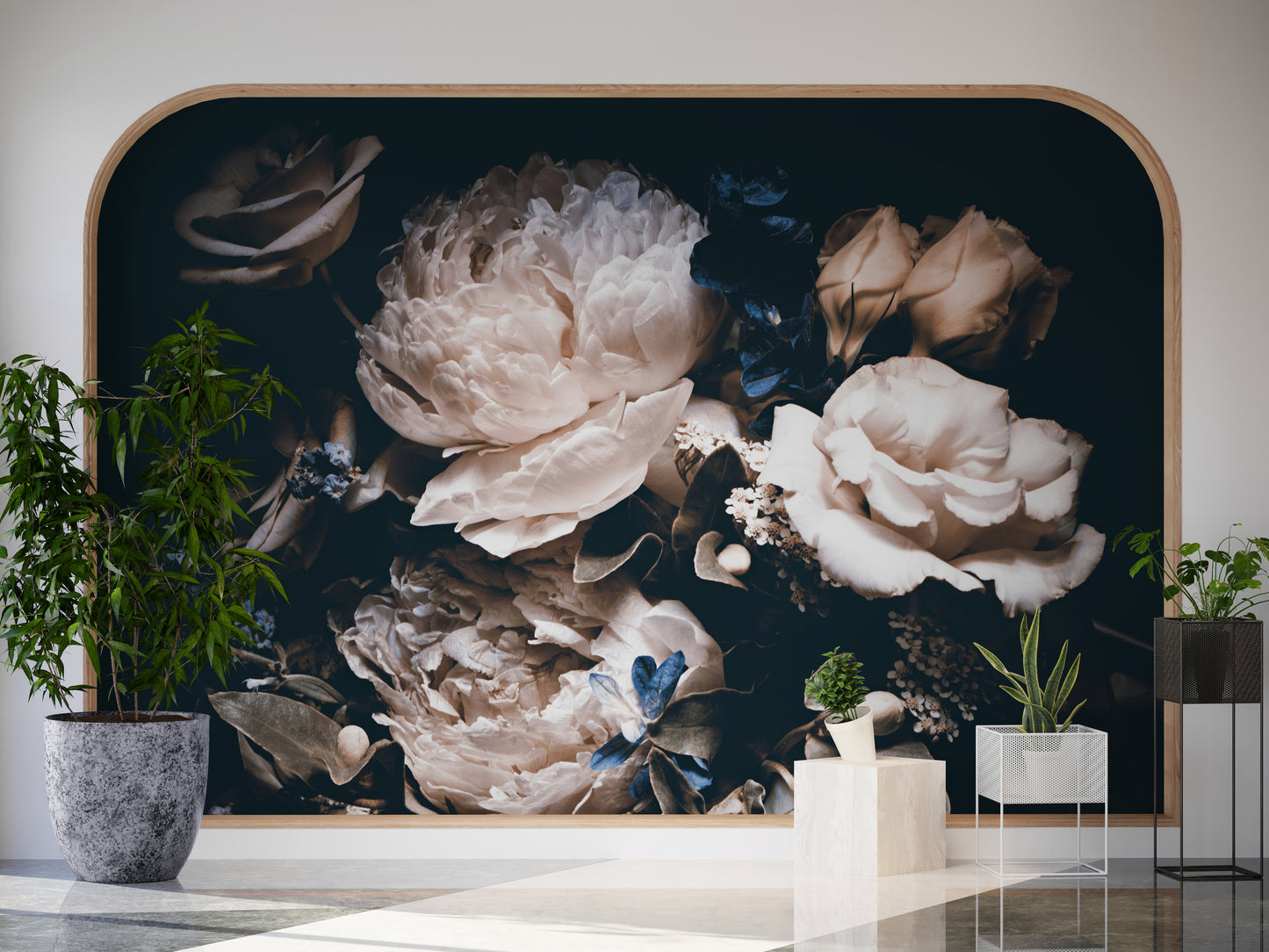 Dark floral wallpaper, Peel and stick peonies wallpaper mural, Extra large floral wall mural, Big flowers wallpaper, Temporary wall mural for bedroom