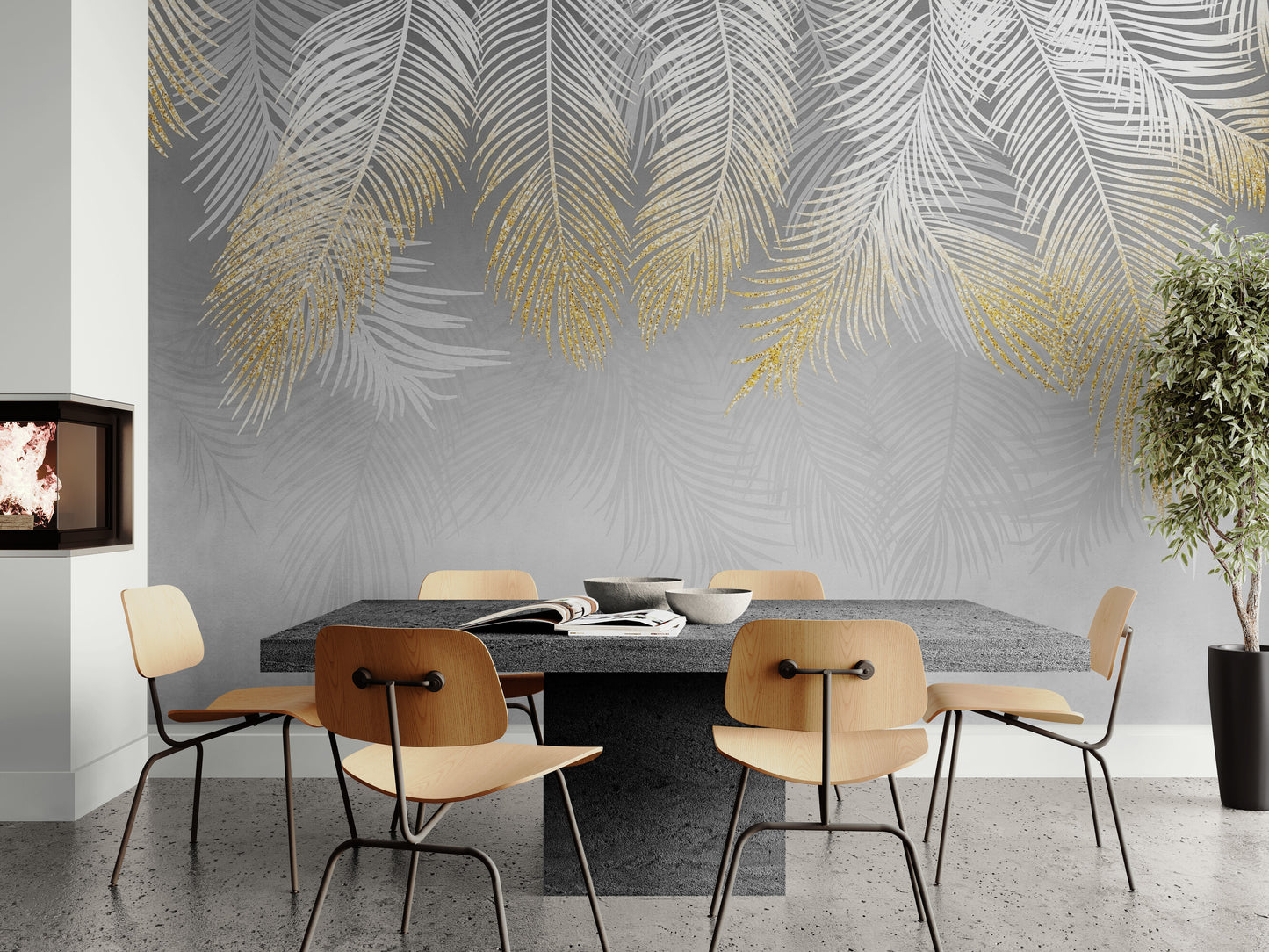 Feathers wallpaper, peel and stick abstract wall mural, removable wallpaper for living room or bedroom, wallpaper with leaves