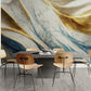 Extra large abstract wallpaper for living room, bedroom, ofice, blue, gold and white wall mural, 3d effect wallpaper