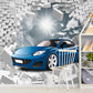 3D effect wallpaper, wallpaper with blue car, wallpaper with bricks, wall mural for nursery, children`s wallpaper, peel and stick wallpaper