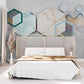 3d wallpaper, large geometrical wall mural, wallpaper with hexagons, peel and stick wallpaper, accentual wall mural for living room