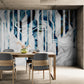 Abstract wall mural, accentual blue white wallpaper, self adhesive wallcovering for living room, peel and stick wallpaper