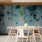 Wallpaper with blue flowers, abstract peel and stick wall mural, wallppaer with gentle flowers, extra large living room wallpaper