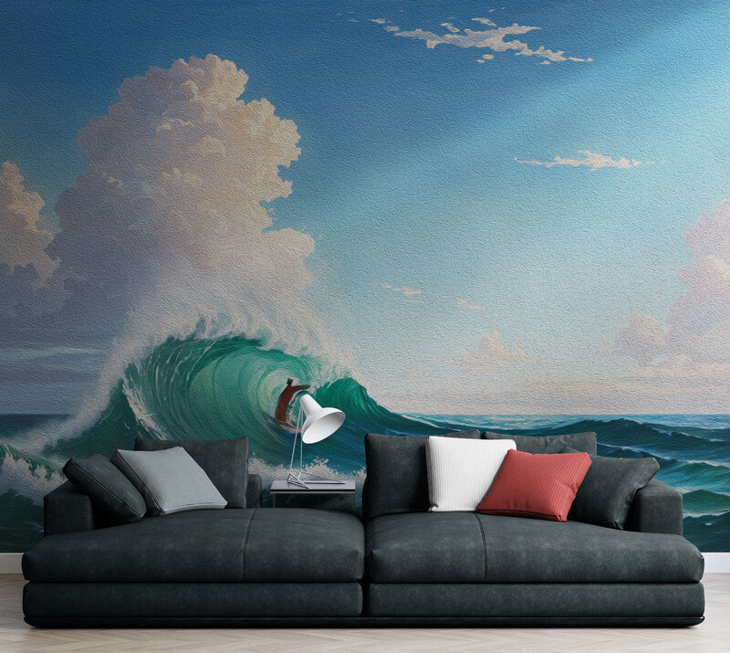 Extra large seascape wallpaper, self adhesive wall mural with water, temporary blue whita wallpaper, wallpaper for bedroom