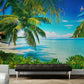 Extra large tropical wallpaper, seascape wall mural, self adhesive wallpaper with palm trees, green peel and stick wallpaper, accentual botanical wall mural for living room