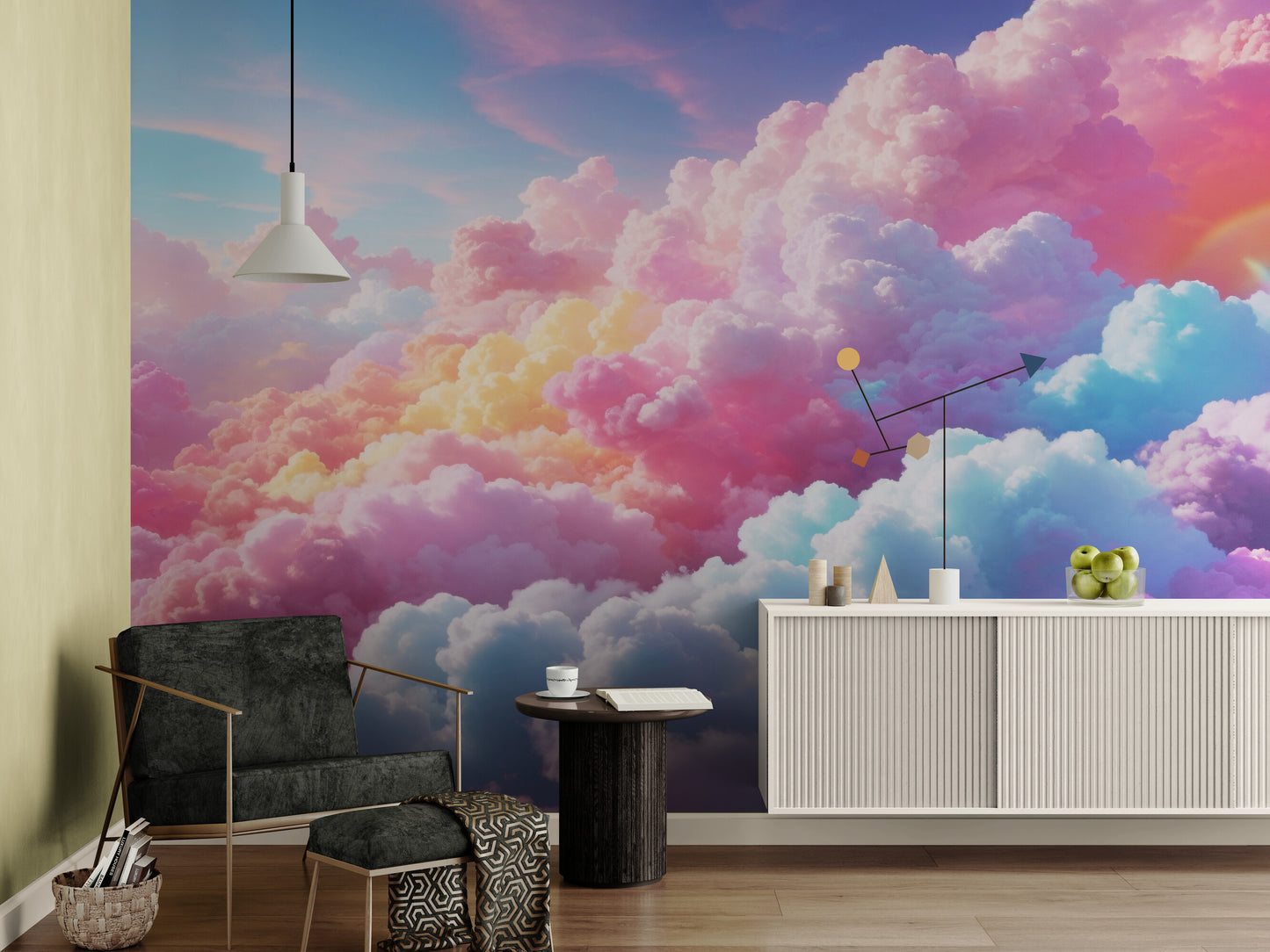 Extra large clouds wallpaper, self adhesive celestial wall mural, colorful abstract peel and stick wallpaper mural, wallpaper with colorful sky image, removable wallpaper