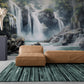 Waterfall wallpaper mural, wallpaper with mountains, peel and stick nature wall mural, self adhesive accent wallpaper, living room wall mural