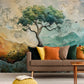 Tree of life wallpaper, botanical peel and stick wall mural, self adhesive wallpaper with large tree image, removable wallpaper mural, colorful nature wall mural, accent wallpaper