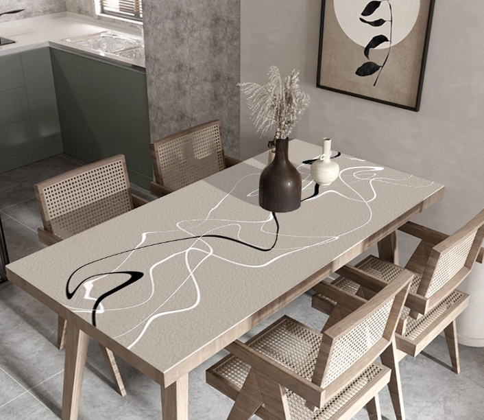 Schutz-Tischdecke in Lederoptik für ein modernes Esszimmer, Küchenabdeckung mit Lederstruktur „Sumi-e“