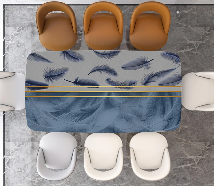 Rechteckige Tischdecke nach Maß für die Küche, Küchenauflage mit Muster „Blue Feathers“