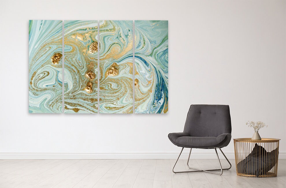 Fluid abstract print, Blue marble wall art, Abstract wall art paintings on canvas, home wall decor gold marble wall art multi panel wall art