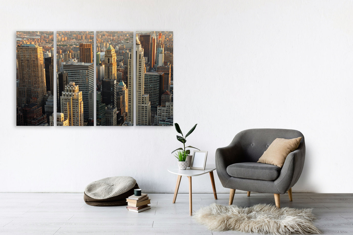 New York city wall art paintings on canvas, home wall decor, Manhattan wall decal, Rockefeller center multi panel wall art, canvas print