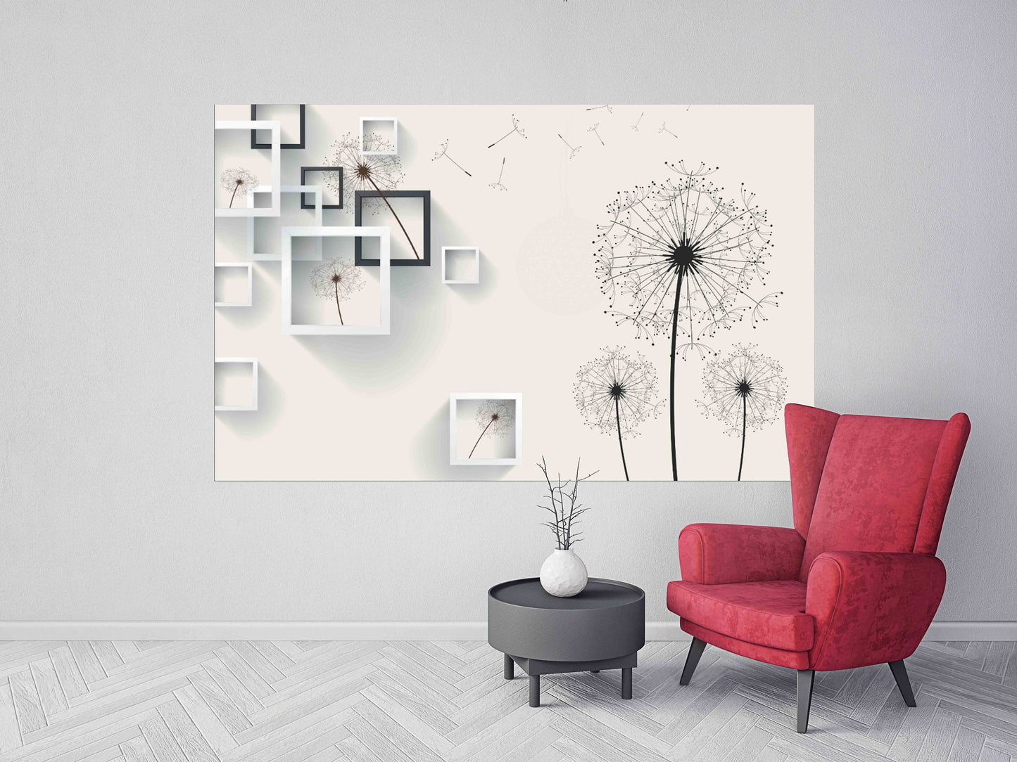 Pastel wall art geometric wall art Dandelion wall art Flowers wall art paintings on canvas, home wall decor, canvas painting Living room art