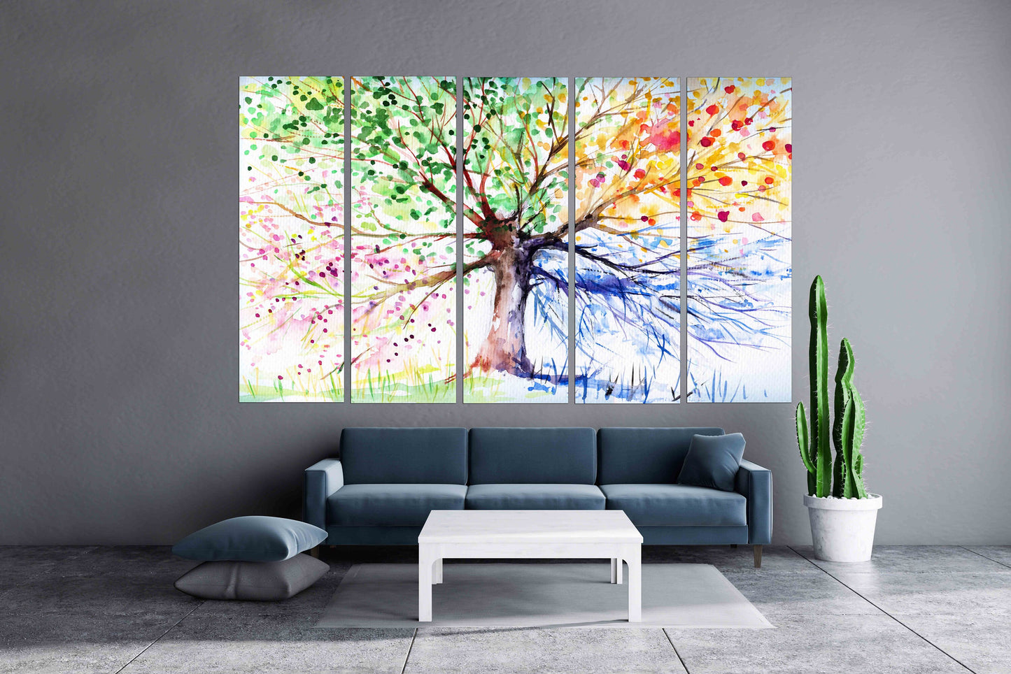 4 seasons tree wall art Four season tree Large canvas art canvas painting Multi panel wall art Extra large wall art