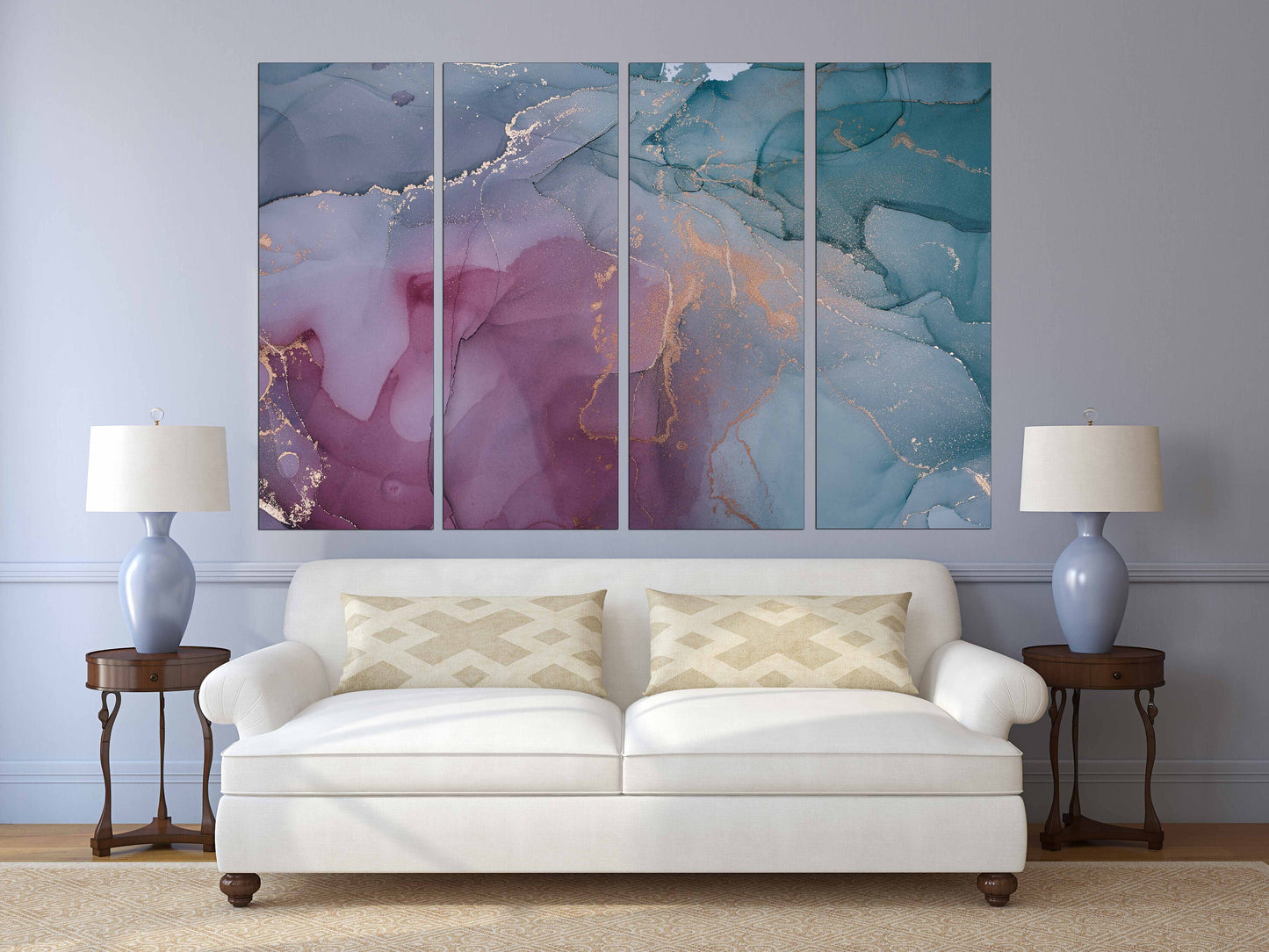 Blue marble wall art Abstract wall art paintings on canvas, home wall decor, canvas painting, housewarming gift, multi panel wall art