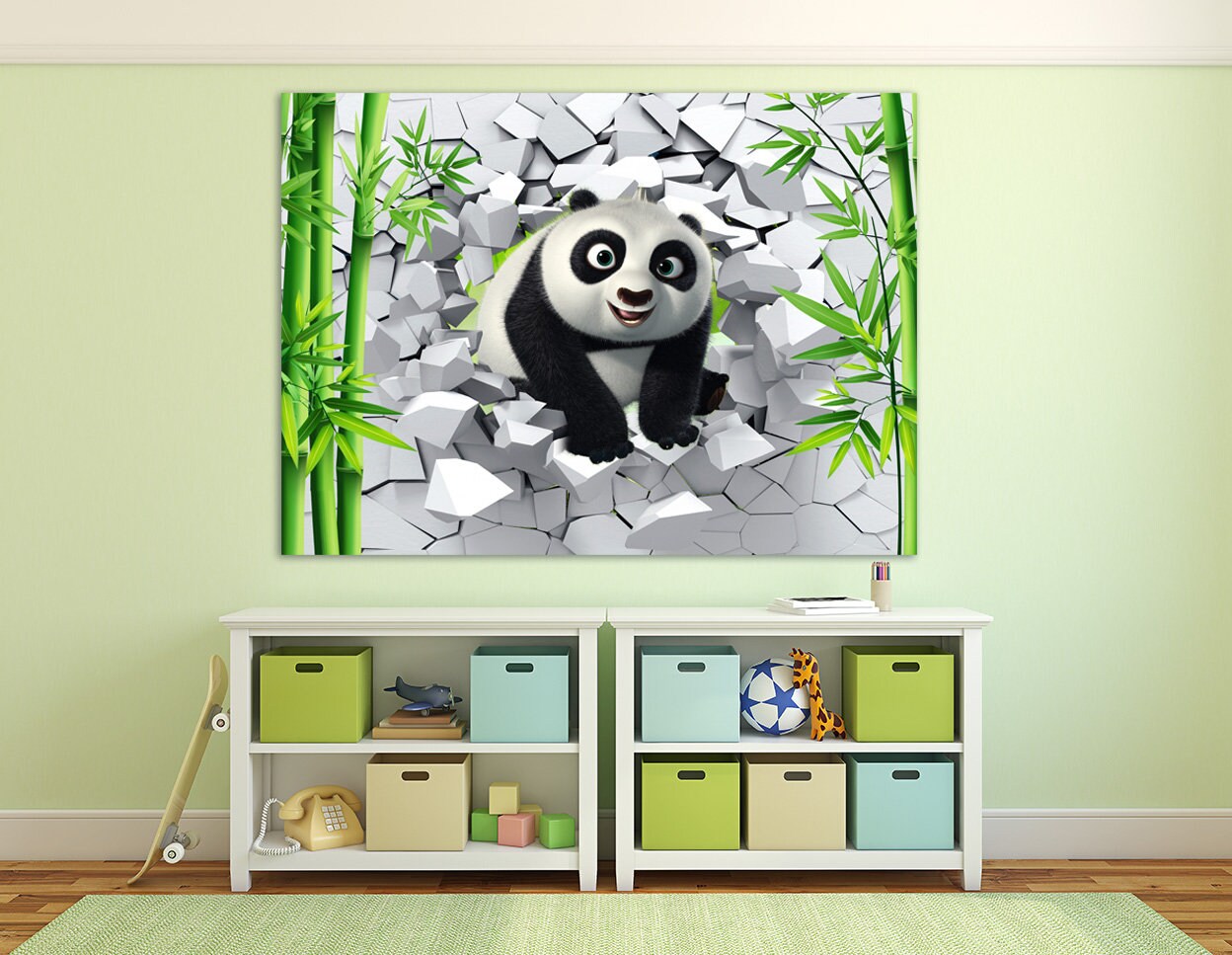 Panda kids Baby nursery Animal canvas wall art Jungle nursery framed print Playroom canvas painting Extra large multi panel wall art