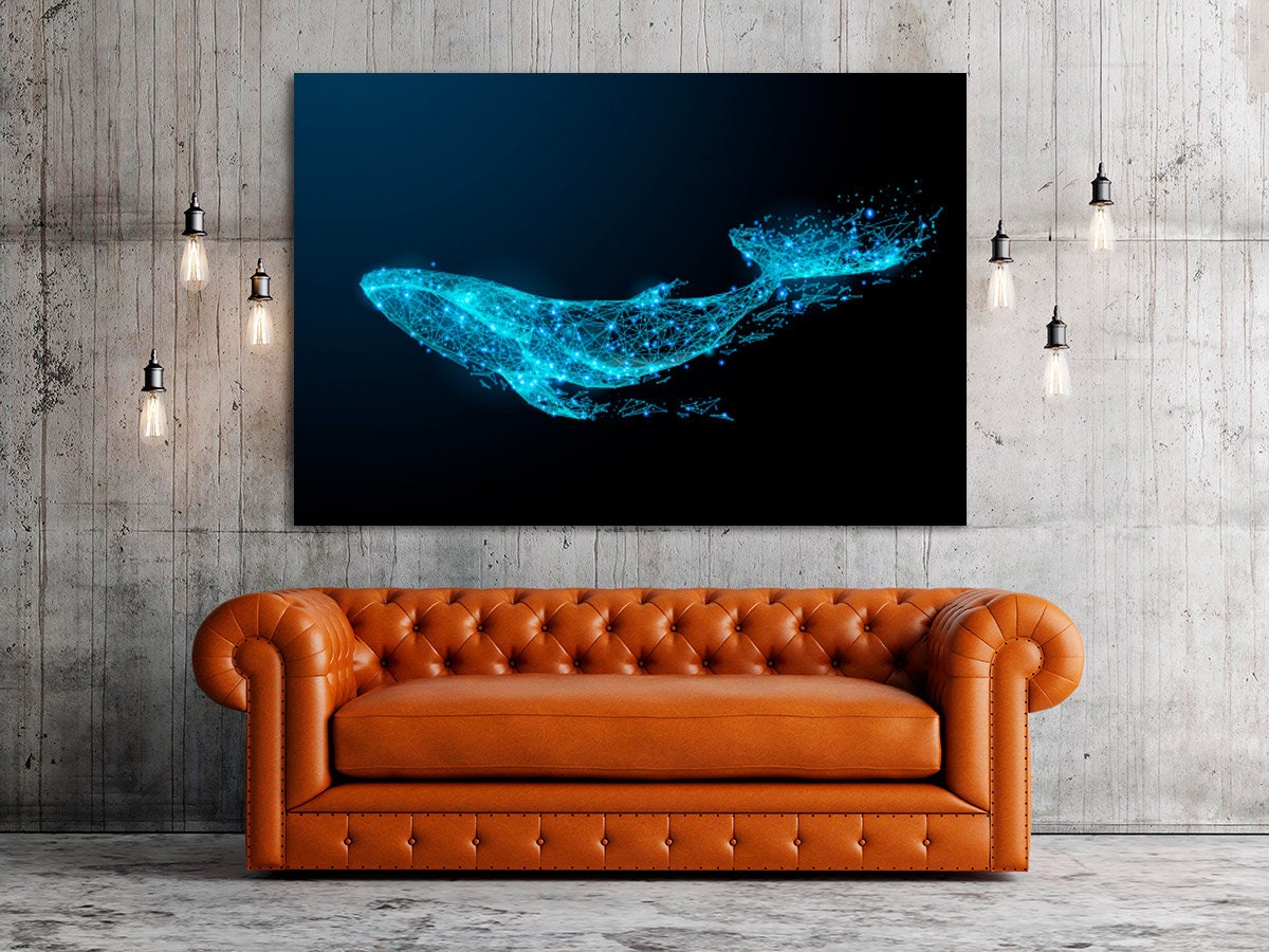 Blue whale wall art wall decor canvas painting bright wall art extra large wall art Marine wall art  fish wall art Nautical wall art