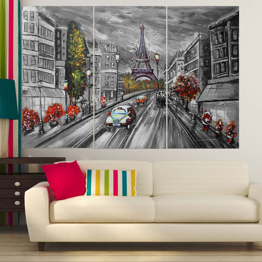 Paris wall art Eiffel tower wall art Vintage car wall art Architecture wall art, canvas painting, black and white art travel wall decor