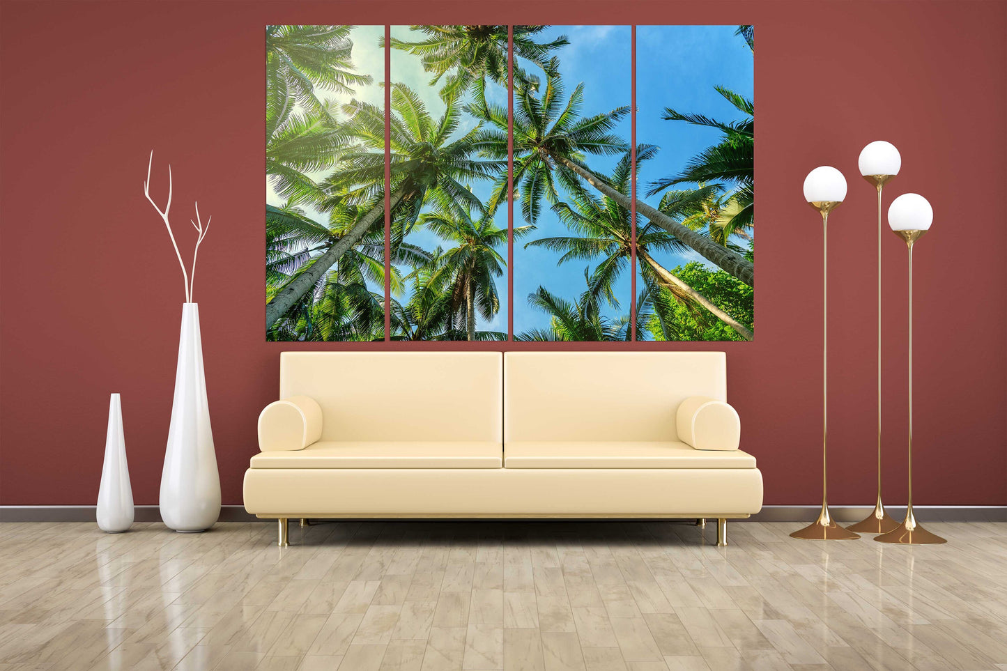 Palm tree wall art Tree topper wall art Tree Branch Print Home wall decor Canvas painting Multi panel wall art Palm leaf wall art