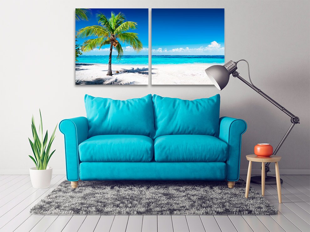 Palm tree wall art framed Beach wall decor travel prints large Nature wall art sea contemporary art Multi panel Seascape painting