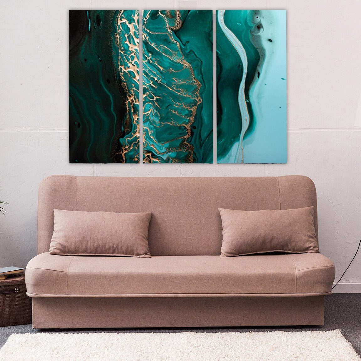 Fluid art Marble wall decor canvas print Abstract Extra Large wall art paintings Multi panel Trendy green home decor