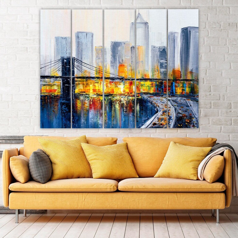 Brooklyn bridge print New york city extra large multi panel wall art American bridge home wall decor framed art print canvas oil painting