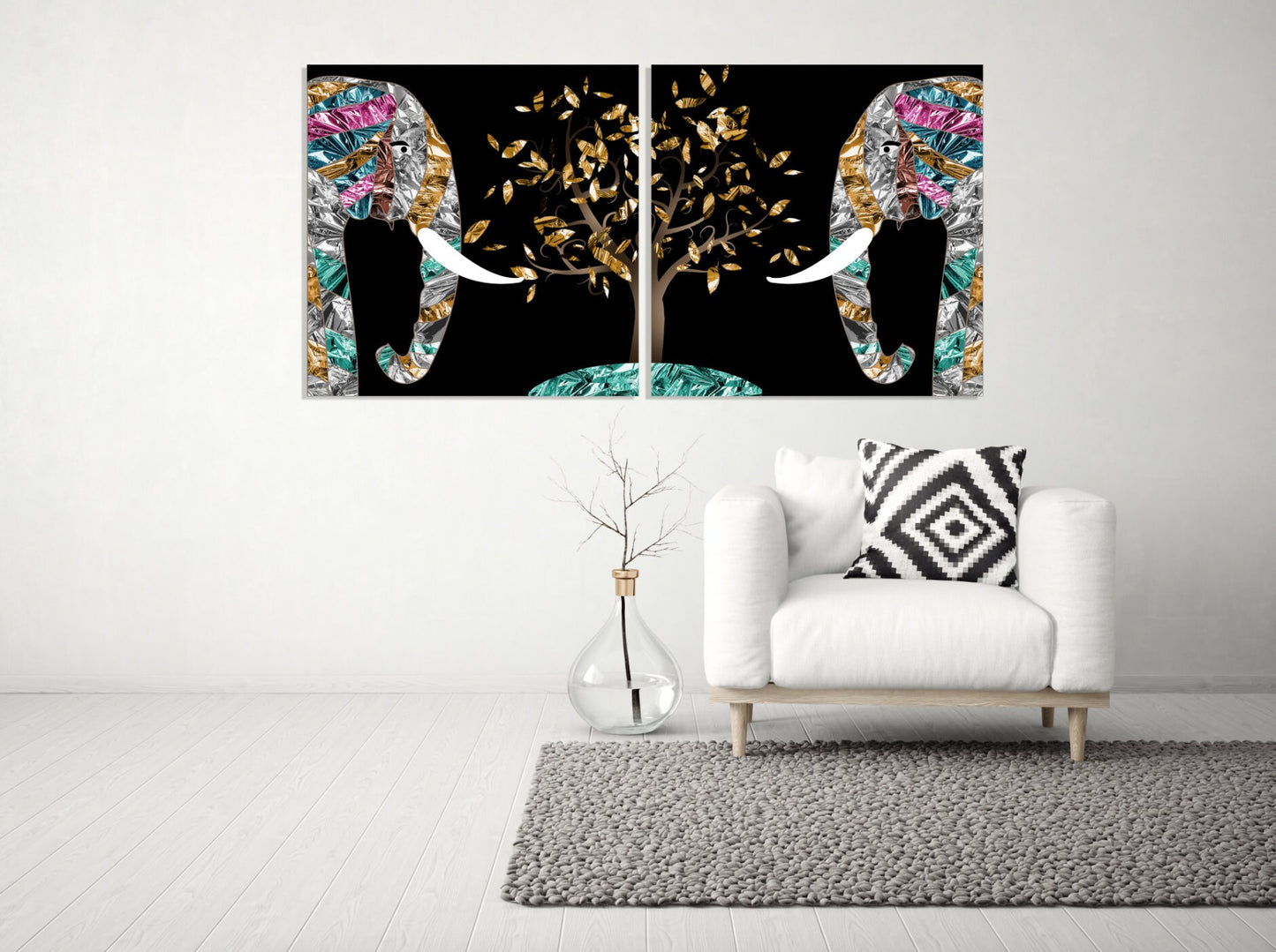 Jade elephant Elephant painting Indian painting Indian art Canvas painting Large panel wall art Picture frames Home wall decor