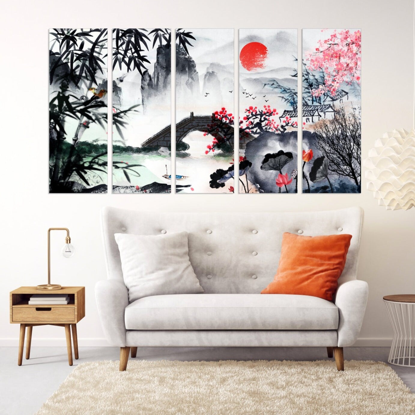 Sakura blossoms Outdoors mountains wall art Home wall decor Rocks and mountains 3 piece frame canvas Life is better at the lake