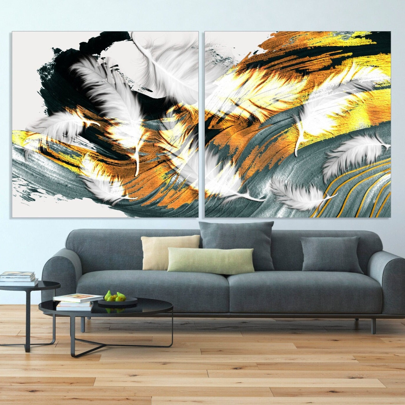 Feathers of style Canvas painting Large panel wall art framed canvas Home wall decor 3 panel canvas Indie room decor Ostrich feathers