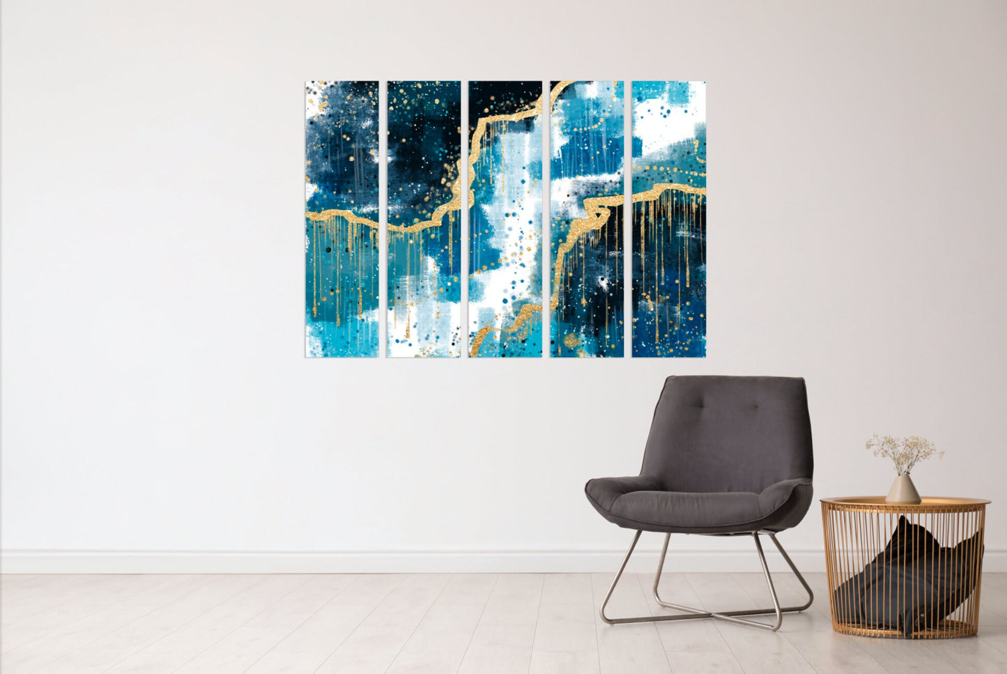 Home wall decor Abstract colorful painting large Expressionist painting 3 piece frame canvas Large abstract painting blue and gold