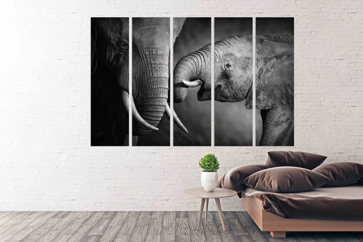 Elephants decor Pair of elephants African canvas art Black and white art Multi panel extra large canvas art painting Home wall decor