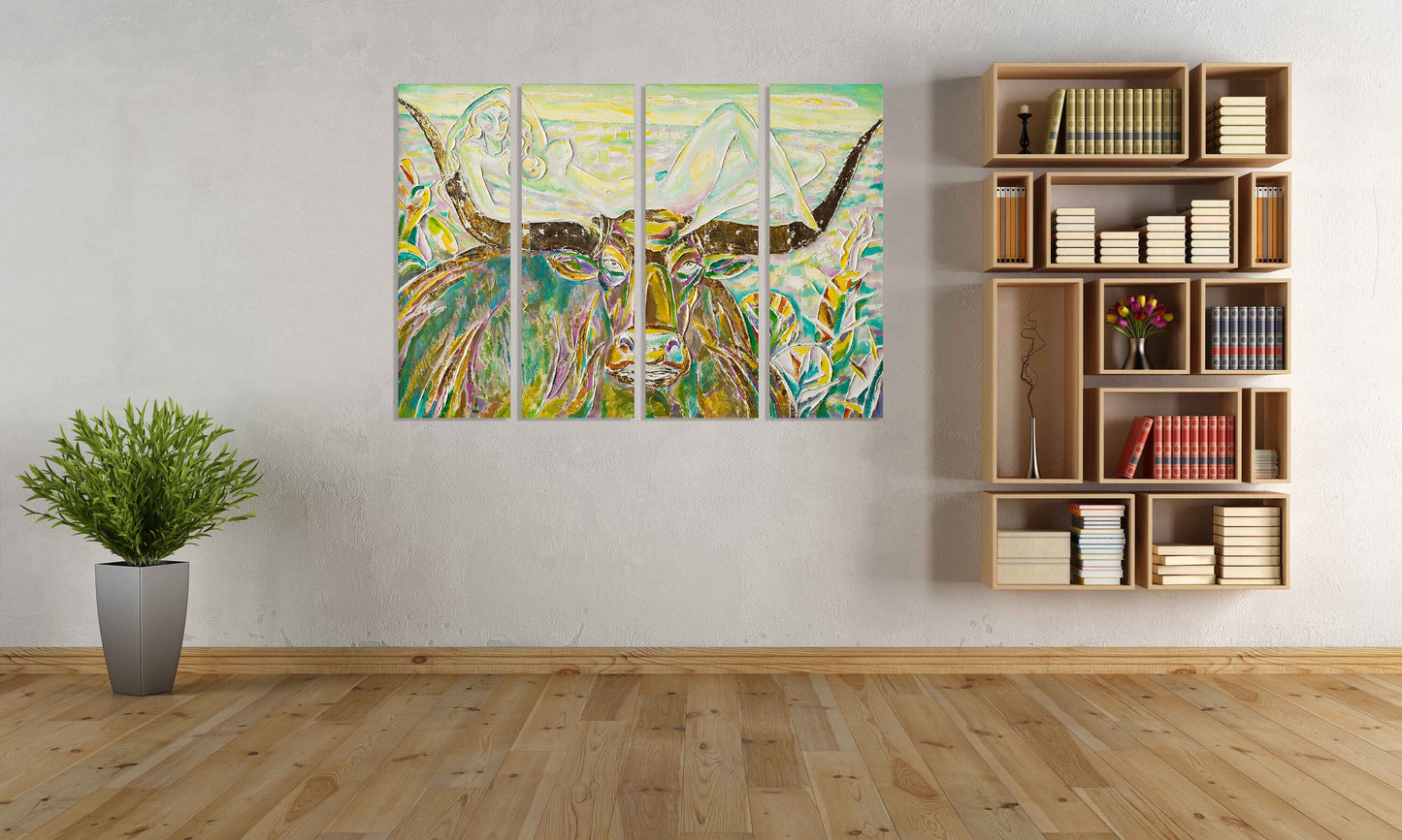 Home wall decor Multi panel extra large canvas art painting Cattle wall art Forest animals figurines Wonder woman Buffalo silhouette